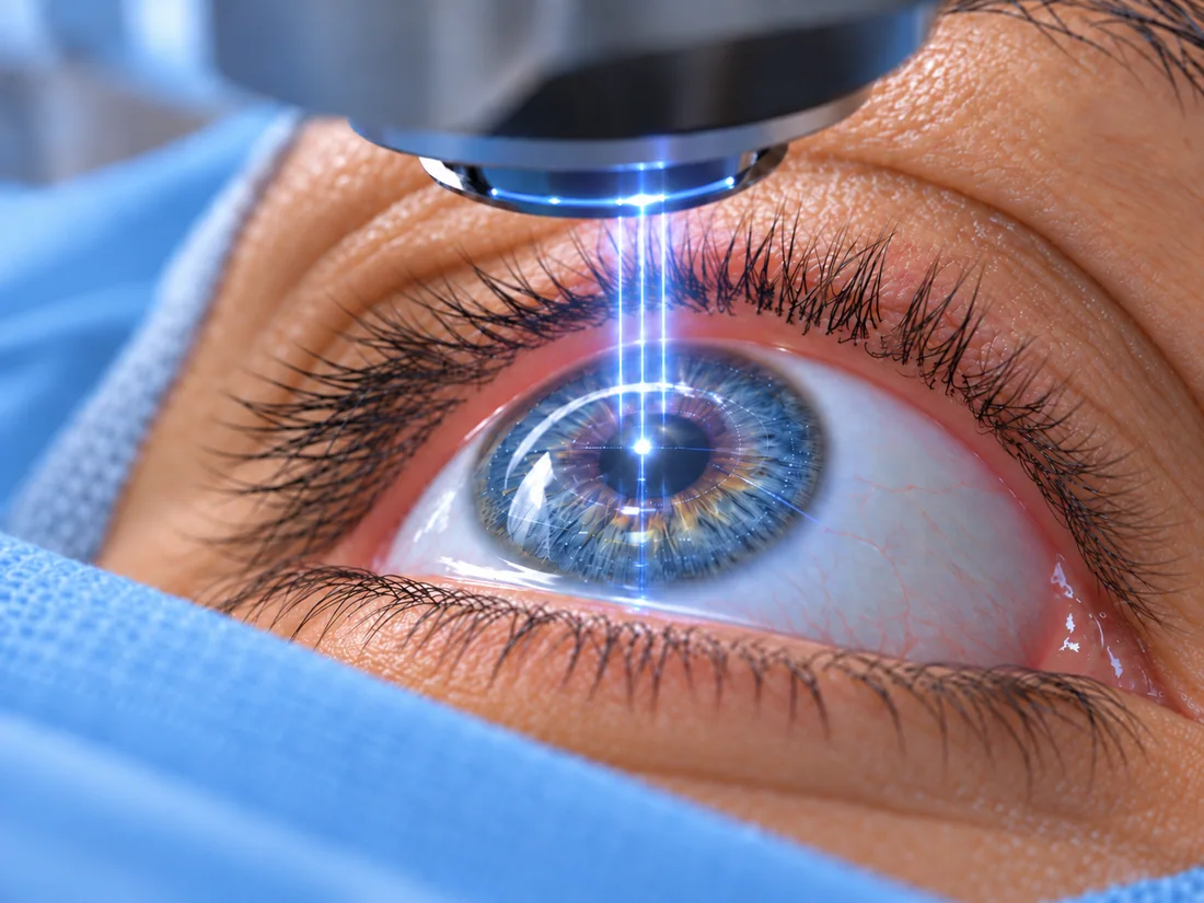 Ilustración conceptual de un ojo durante un tratamiento láser